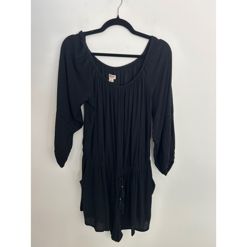 Black Tassel Romper Womens Large‎ Crochet Sleeve Boho Rayon Summer Dress Beach